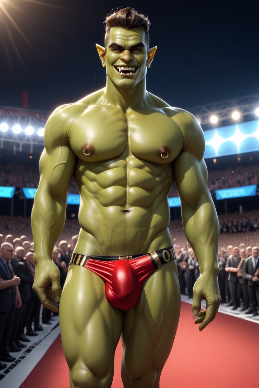 Crowd In Elegant Loinclothes, Huge Cock, Red Speedo AI Gay Porn