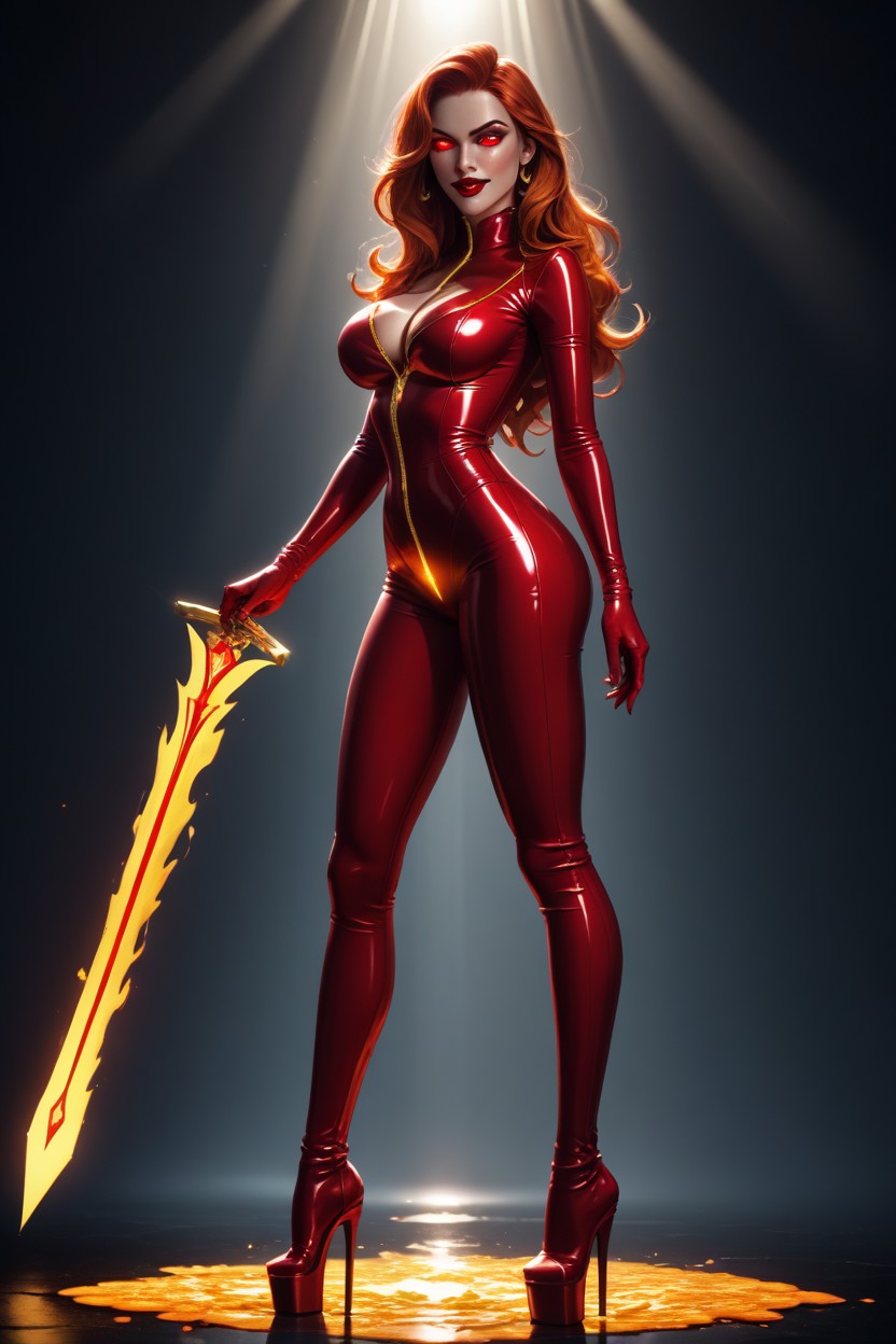 Red Glossy Lipstick, Straight, Red Eyes AI Porn
