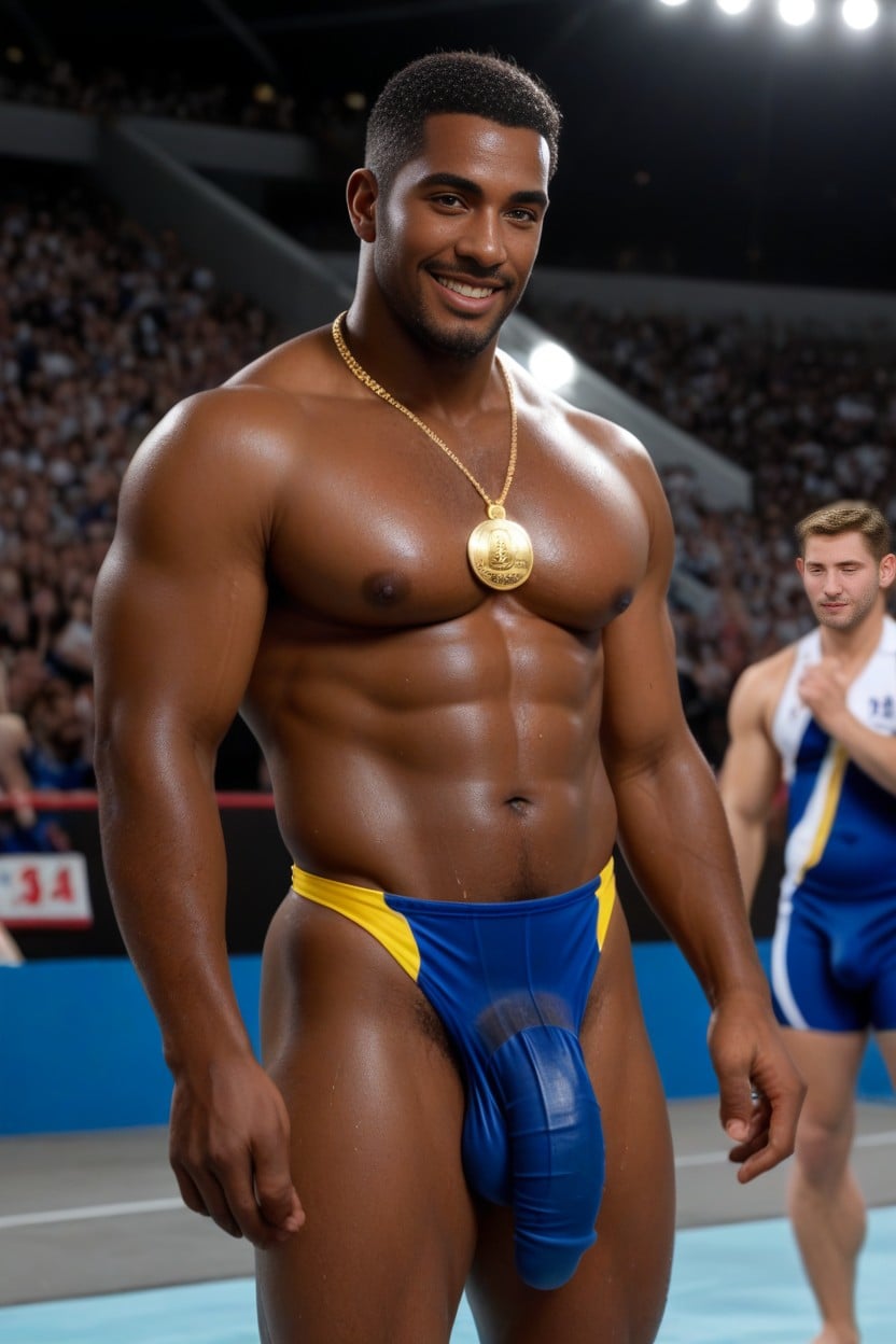 Detailed Bulge, Massive Flaccid Penis Bulge, Golden Medallist AI Gay Porn