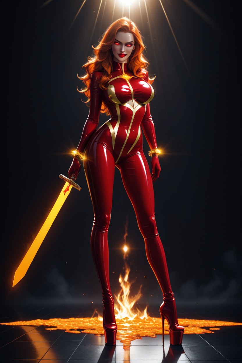 Glowing Lava Around, Long Legs, Cute AI Porn