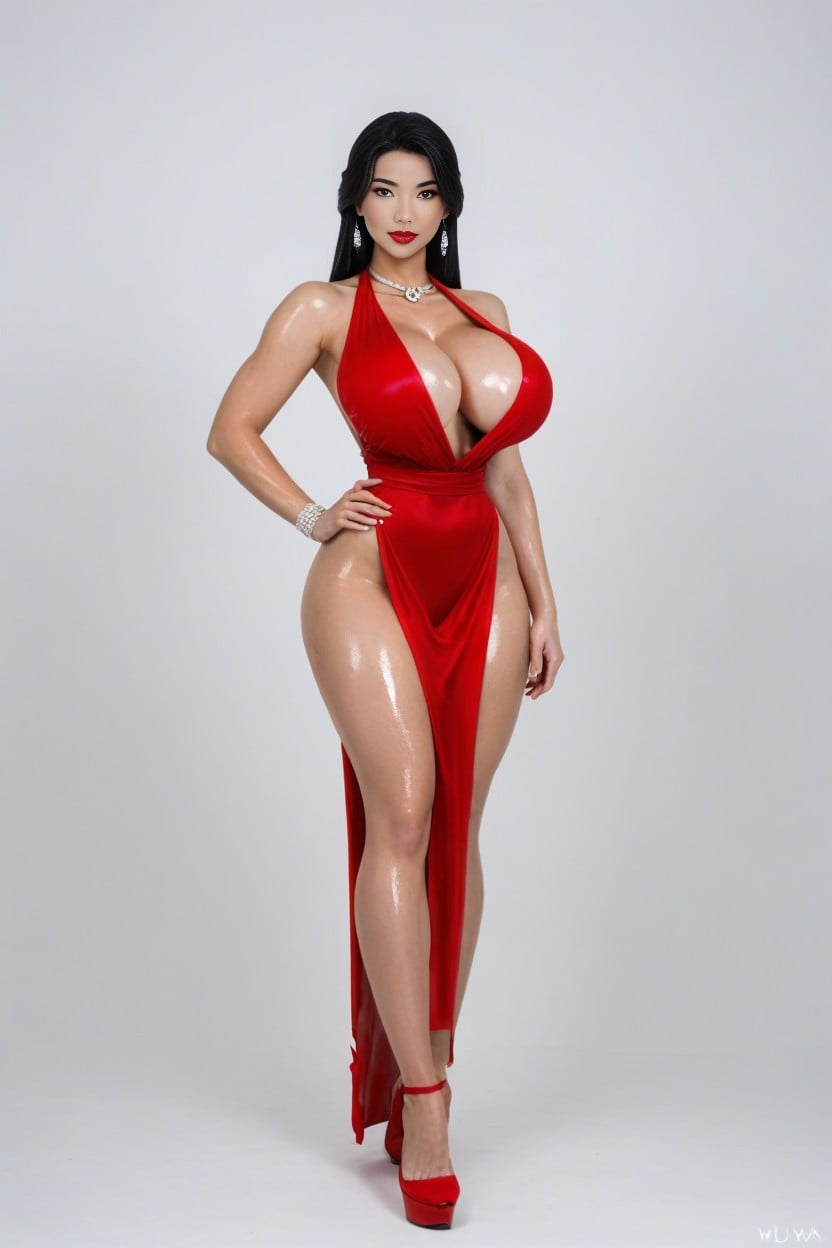Ultra Big Long And Eyeballs, From Mulan Movie, Red Hyper High High Heels Platforms AI Porn