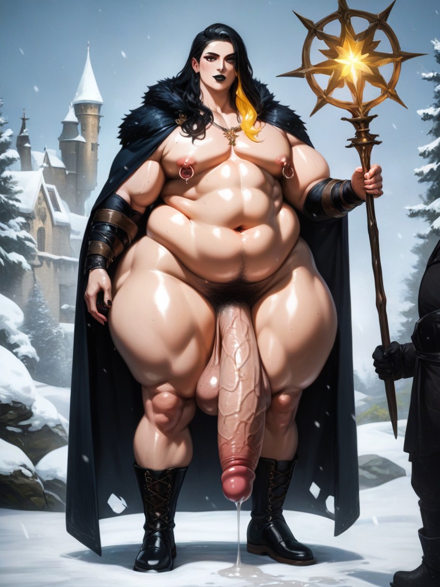 Nipple Piercings, Gigantic Extremely Long Hyper Penis, Extremely Wide Hips AI Gay Porn