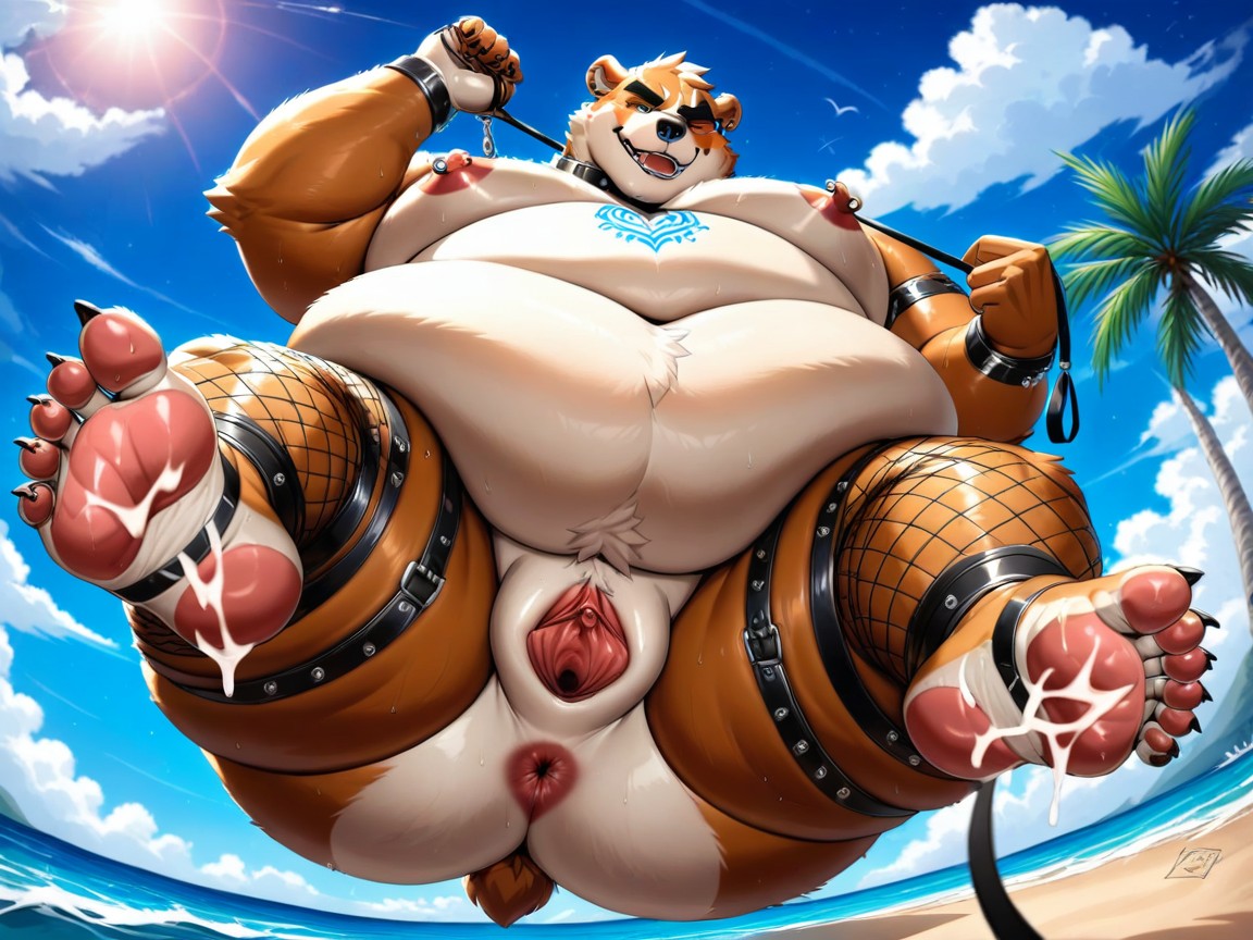 Spread Pussy, Spread Ass, Belly Tattoo Furry AI Porn