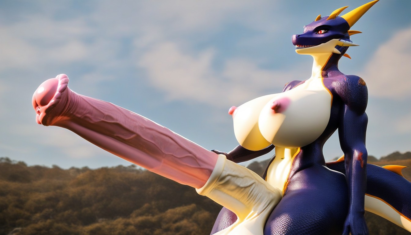 Girthy Penis, Kneeling, Wide Penis Furry AI Porn