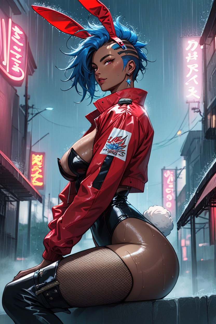 Neon Lights, Thick Thighs, Rain Indian AI Porn