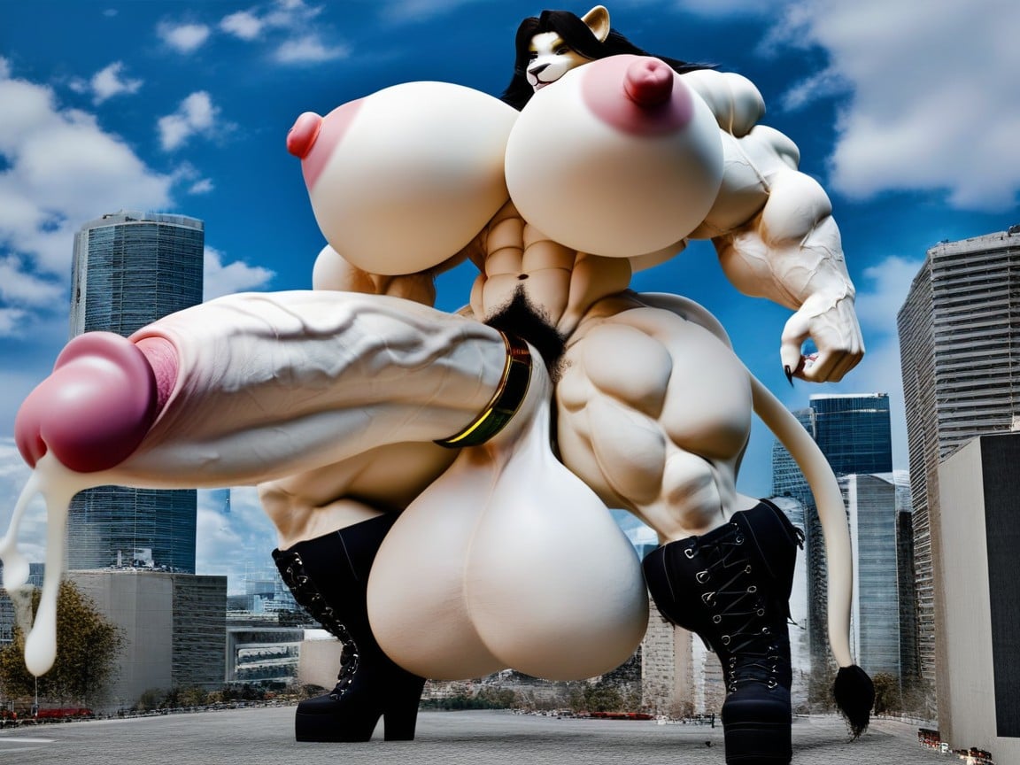 Naked, Massive Testicles, Black Hair Furry AI Porn