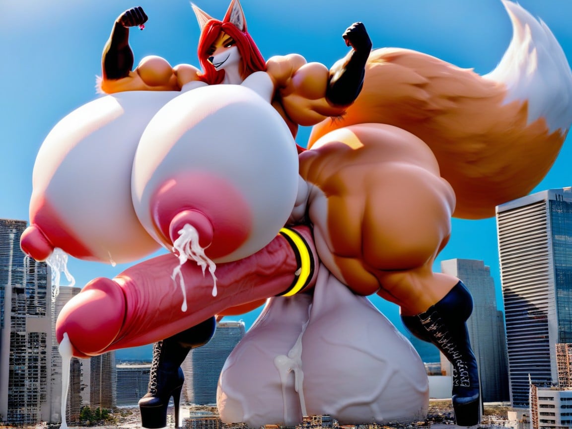 Gigantic Boobs, Flexing, Massive Huge Swollen Balls Furry AI Porn
