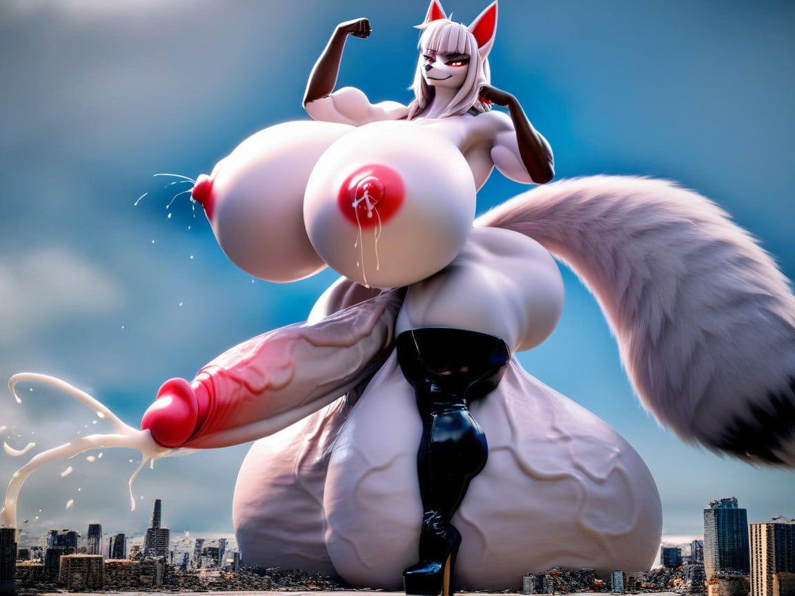 Massive Hyper Balls, Fox, Erect Penis Furry AI Porn