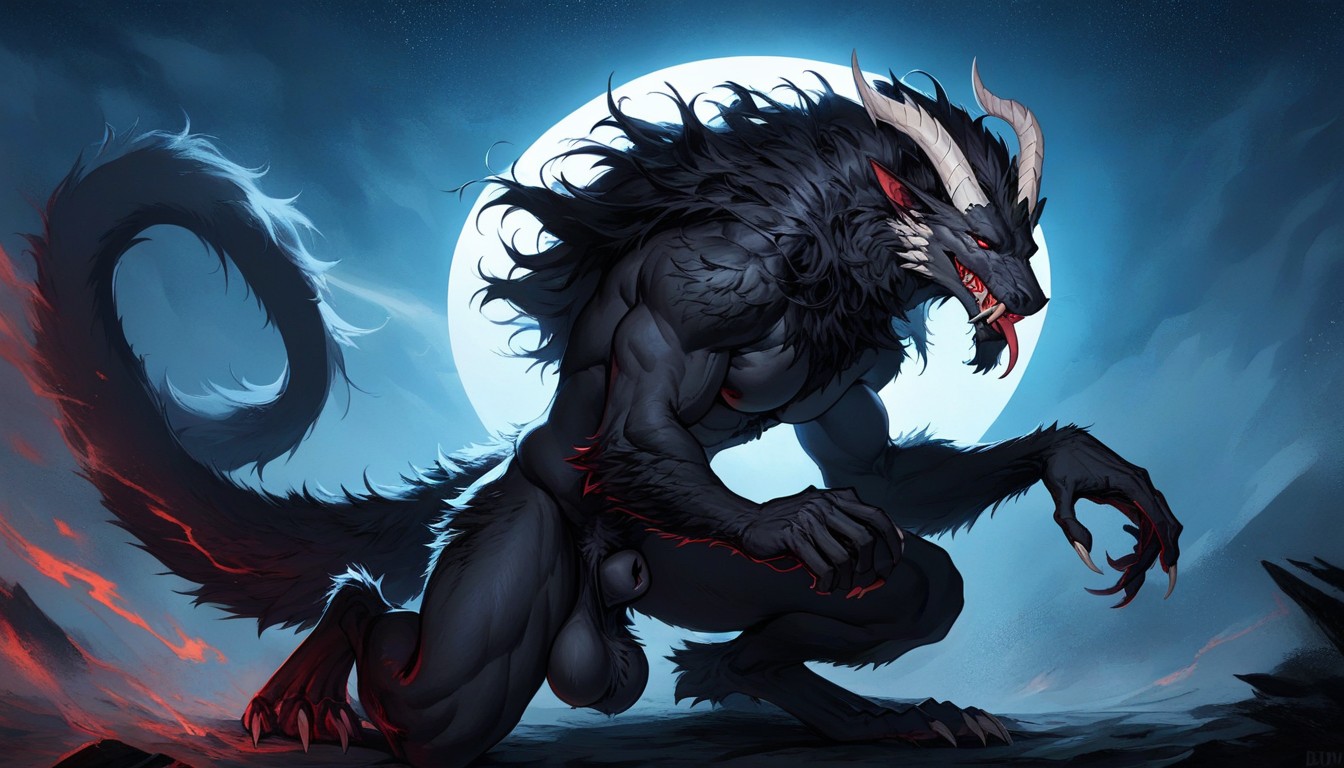 Asian City, Black Huge Balls, Detailed Furry AI Porn