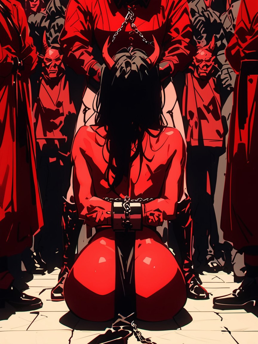 Woman, Male Holding A Leash, Chained Up AI Porn