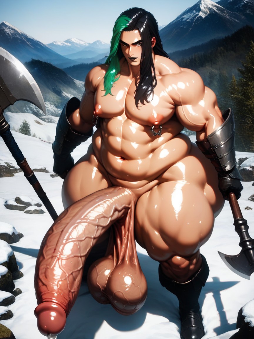 Glossy Skin, Holding Axe, Medieval Fantasy Armor Porno gay IA