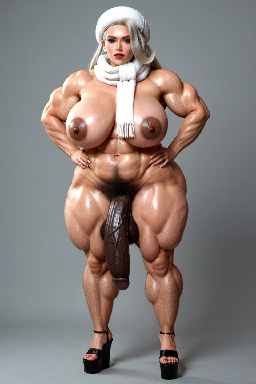 Massive Muscle Delts, Massive Muscle Trapez, Massive Thick Black Penis Shemale AI Porn