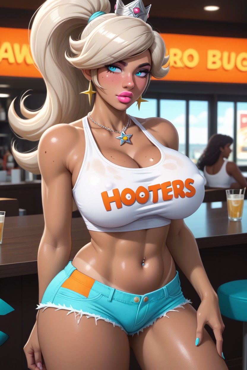 Ponytail, Pleasured Look, Cleavage Overflow Hentai AI Porn