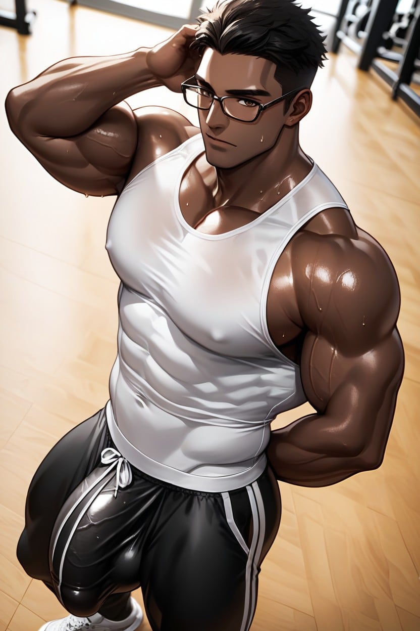 Glasses, Tight White Top, Vista Lateral Porno gay IA