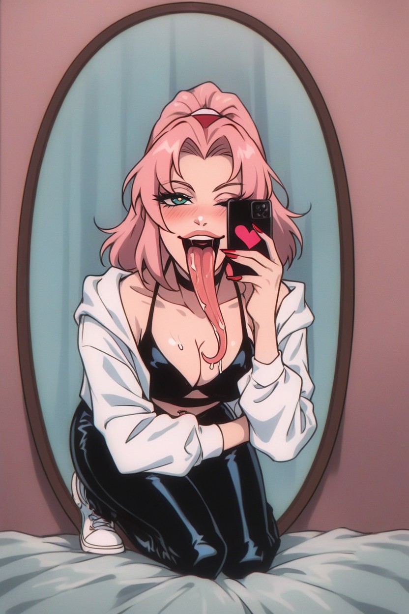 Wink, Holding Up An Iphone, Wearing White Sneakers Hentai AI Porn