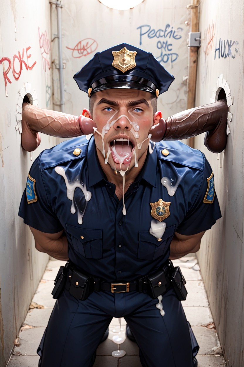 Submissive, Drooling Mouth, Pants Unbuttoned AI Gay Porn