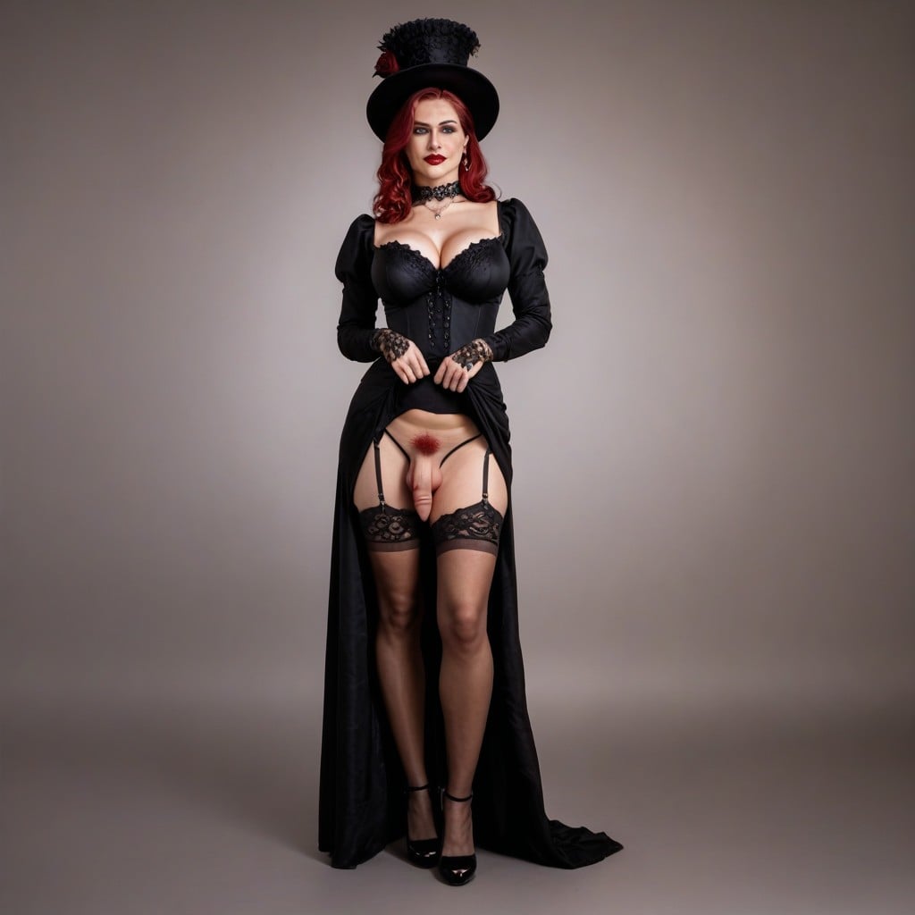 Black Long Sleeves, Red Pubic Hair, Black Lace Gloves 쉬메일 AI 포르노