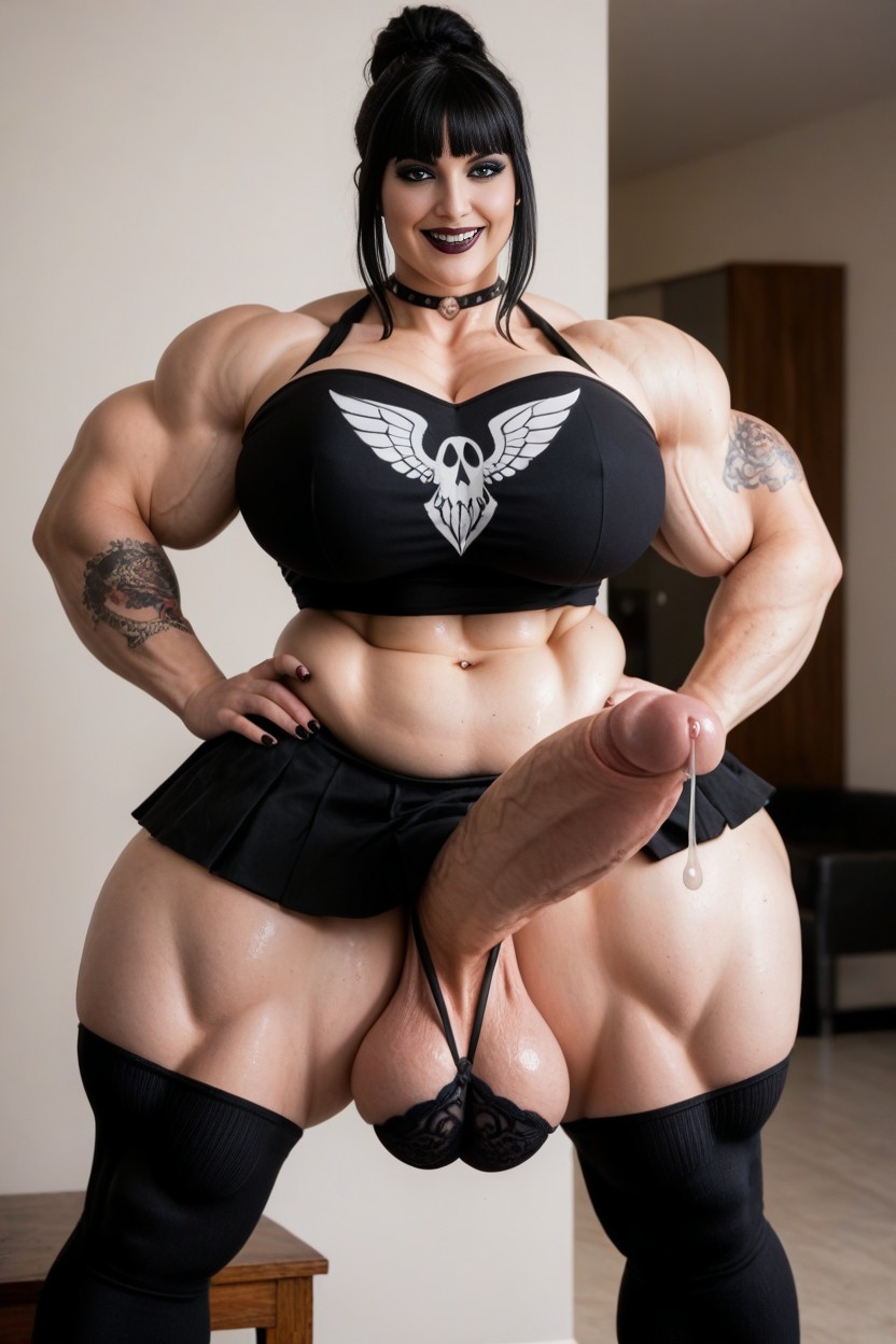 Incredibly Huge Goth Muscle Mommy Bbw, Flexing Biceps, Excessively Large Balls AI Porn