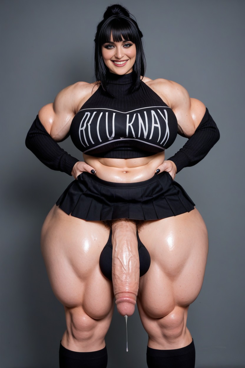 Skirt, Wide Shoulders, Impossible Massive Muscular Legs AI Porn