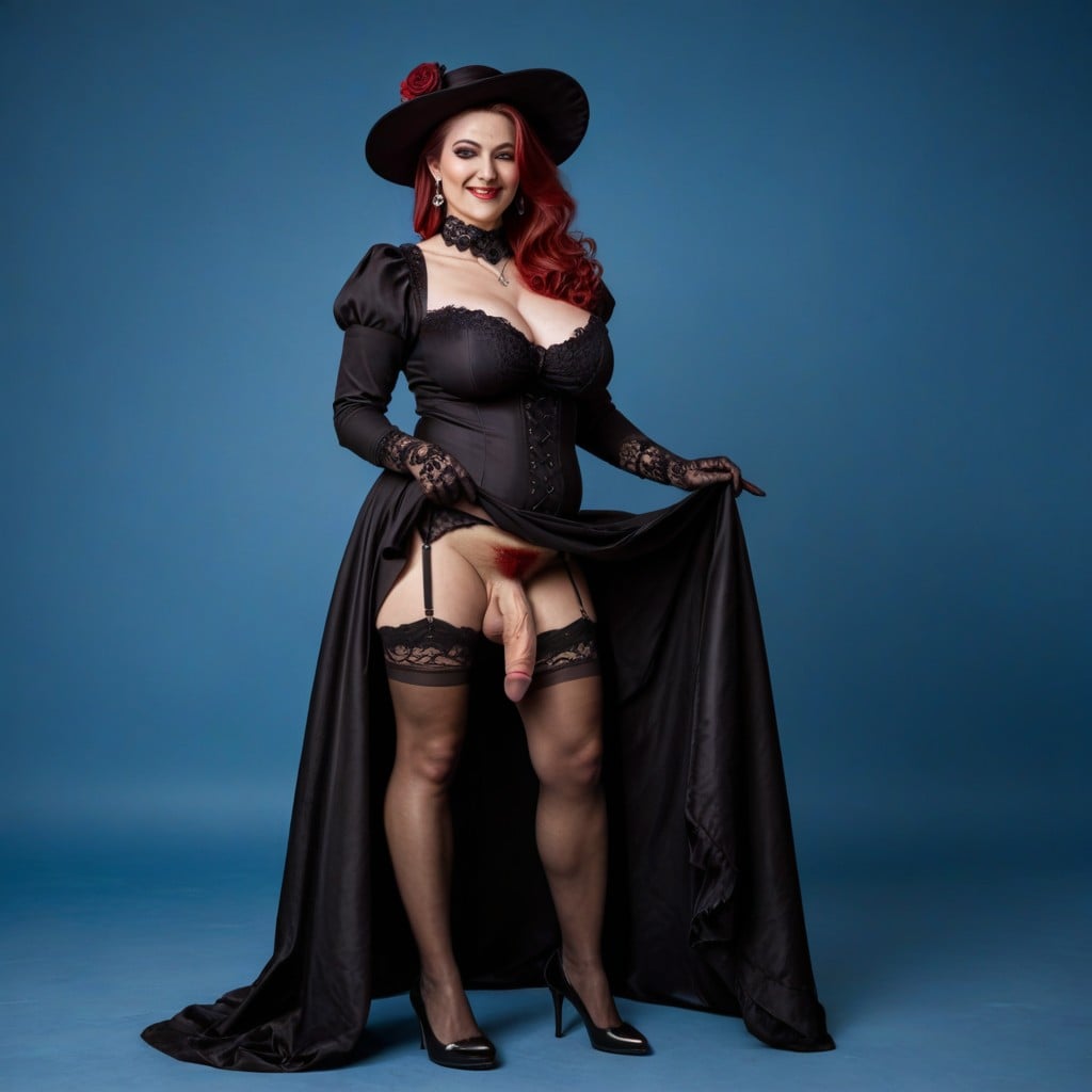 Chubby, Blue Background, Black Cockring Shemale AI Porn