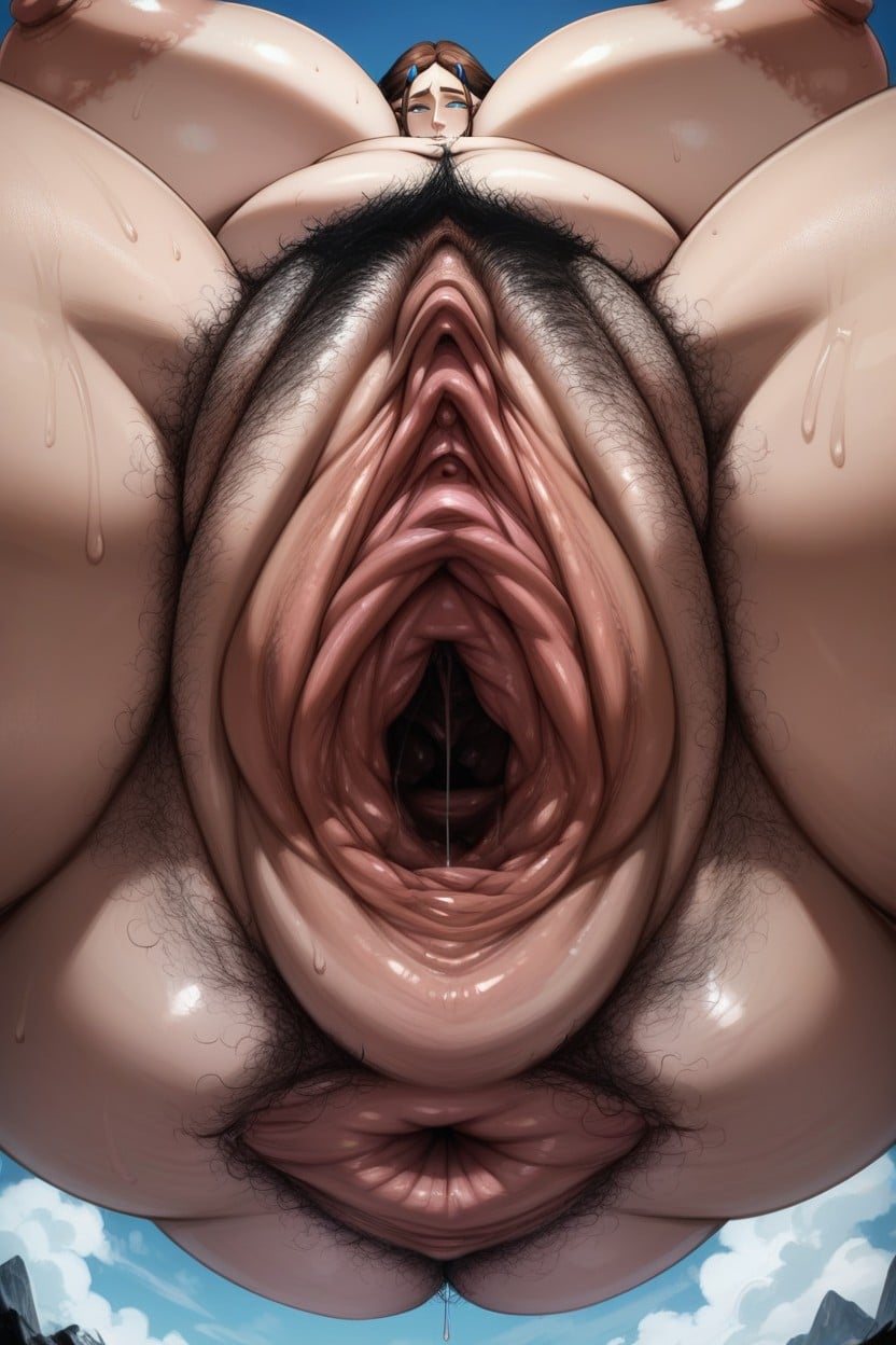 Hyper Gigantic Bloated Pussy, Bushy Pubic Hair, Oversized Blimp AI Porn