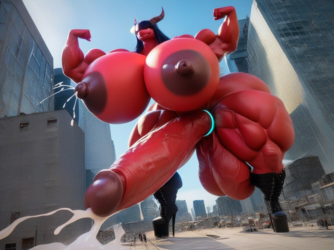 Massive Cock, Massive Fat Tits, Horns Furry AI Porn