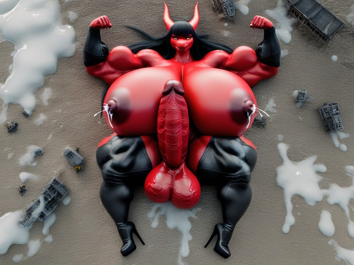 Massive Fat Tits, Platform High Heels Platform Thigh High Heels Boots, Absurdly Huge Hyper Muscles Furry AI Porn
