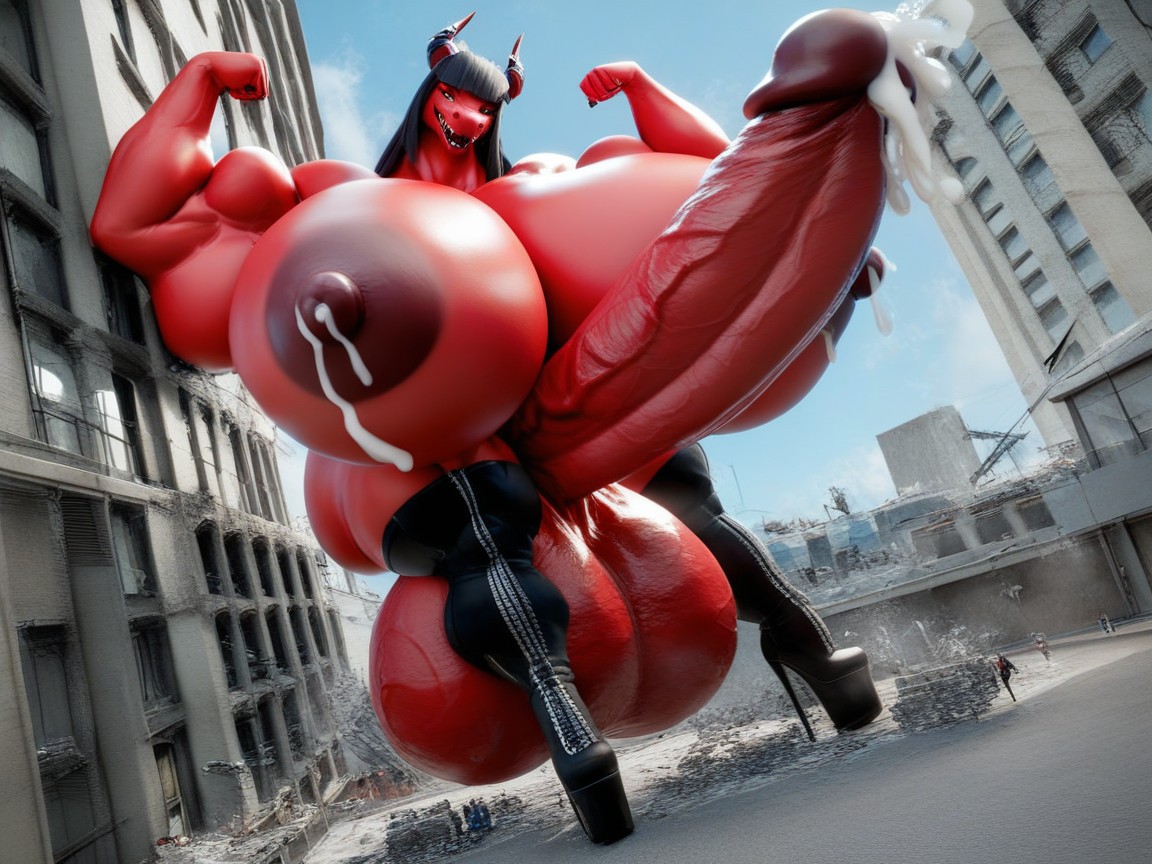 Platform High Heels Platform Thigh High Heels Boots, Massive Fat Tits, Massive Monster Cock Furry AI Porn