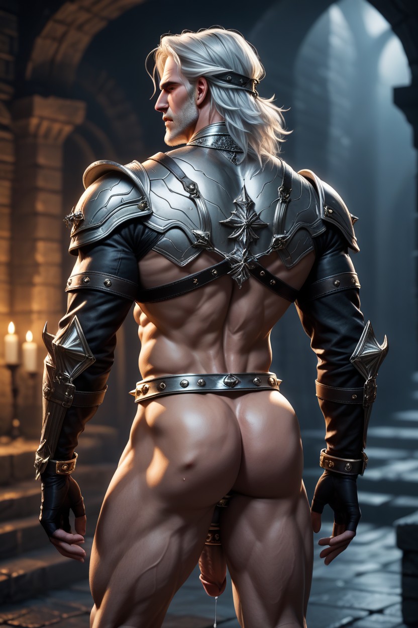 Rear View, Custom Witcher Necklace, Solo AI Gay Porn
