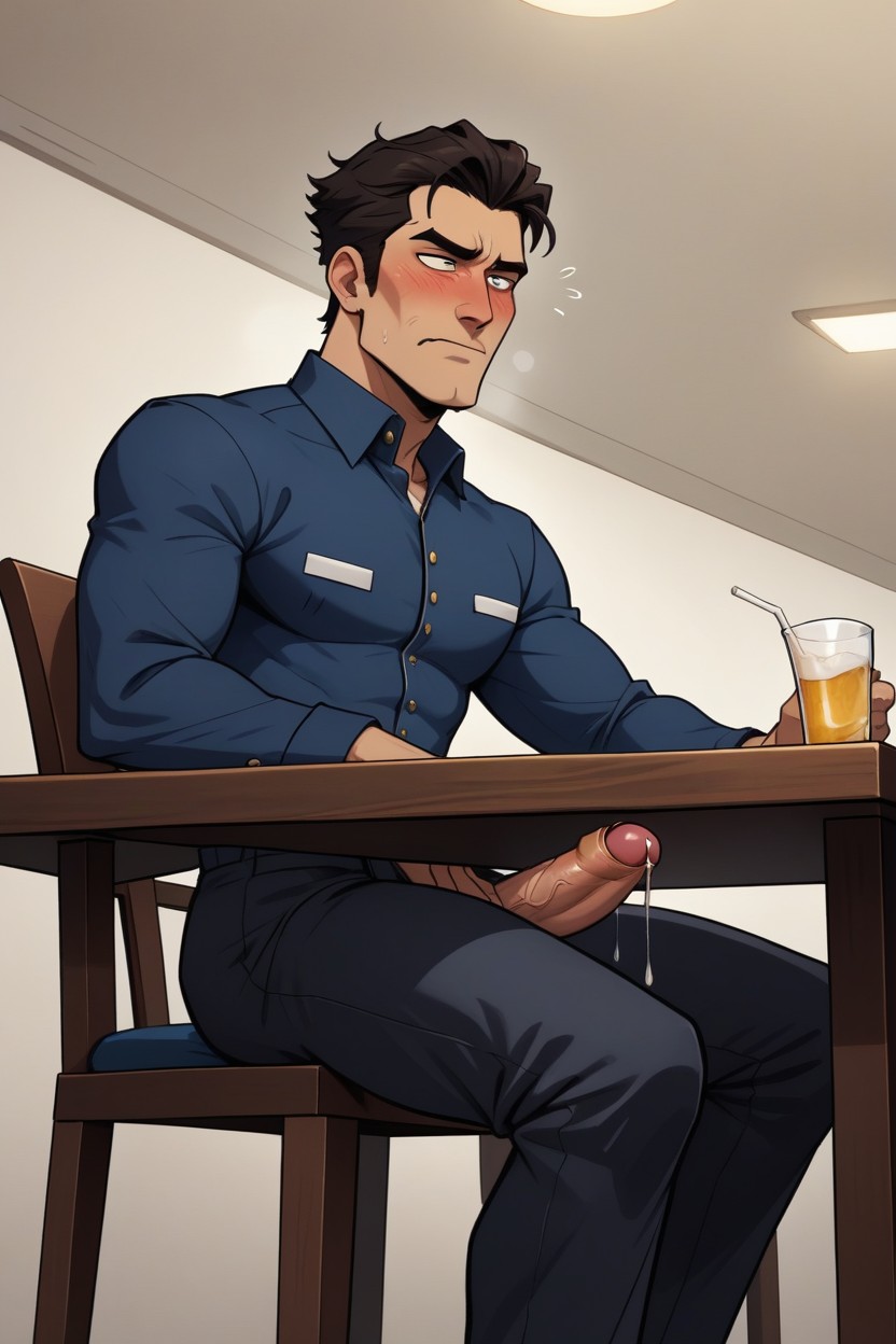 Wearing Casual, Cock Exposed, Seated AI Gay Porn