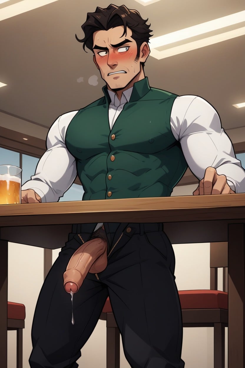 Very Body, By A Dining Table, Side View AI Gay Porn