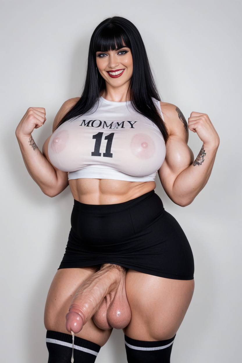 Leaking Excessive Gross Yellow Precum, Covered In Goth Tattoos, Long Black Hair AI Porn