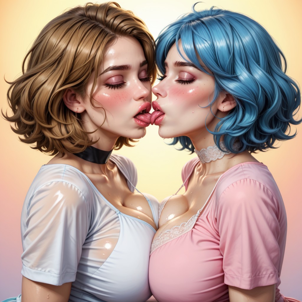 Huge Saggy Natural Breasts, Kissing On Mouth, Horny Expression AI Porn