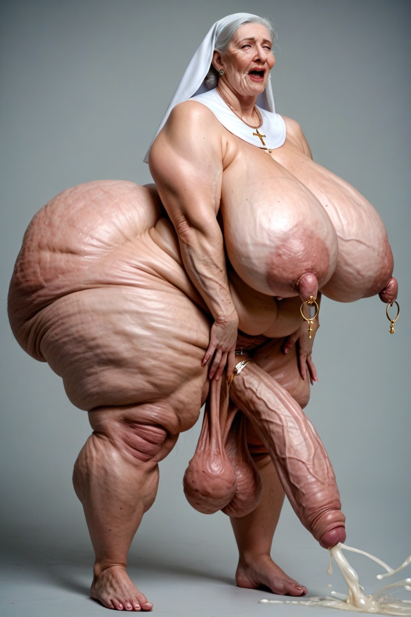 Saggy Breasts, Hyper Obese Rolled Over Fat Face, Hyper Saggy Breasts Shemale AI Porn