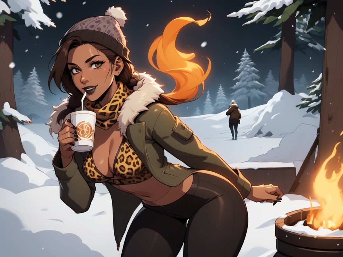 Leopard Print Yoga Pants, 1 Person, Ski Trip Latina AI Porn