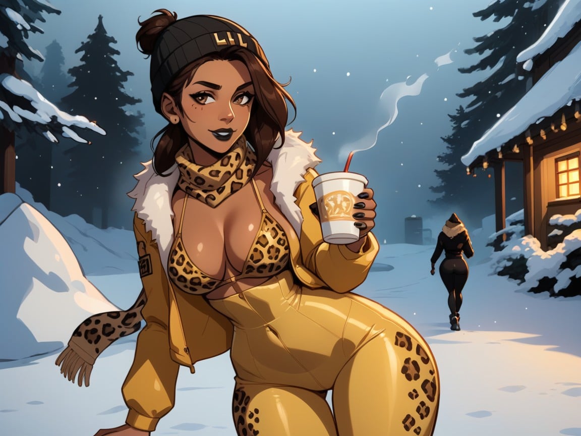 Snowing, Bounce Lines, Dimly Lit Latina AI Porn