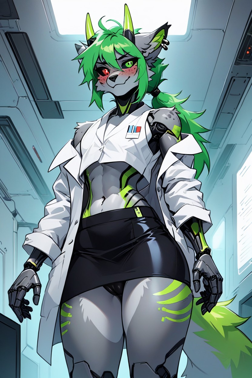 Large Ass, Space Station Doctors Office, Sleeveless Crop Top Furry AI Porn