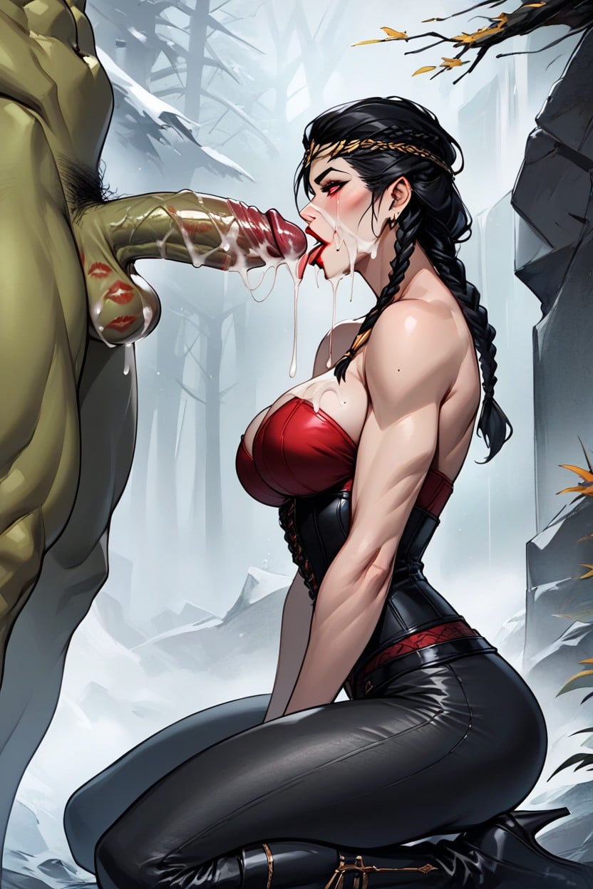 Balls Licking, Orc Cock, Cum On Face AI Porn