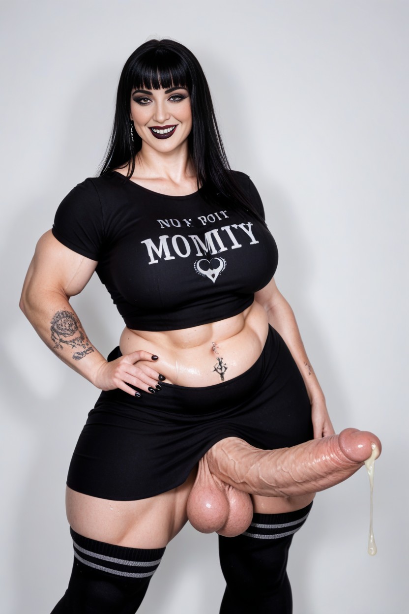 Beautiful Smiling Goth Mommy Face, Excessively Large Balls, Extremely Large Ass AI Porn