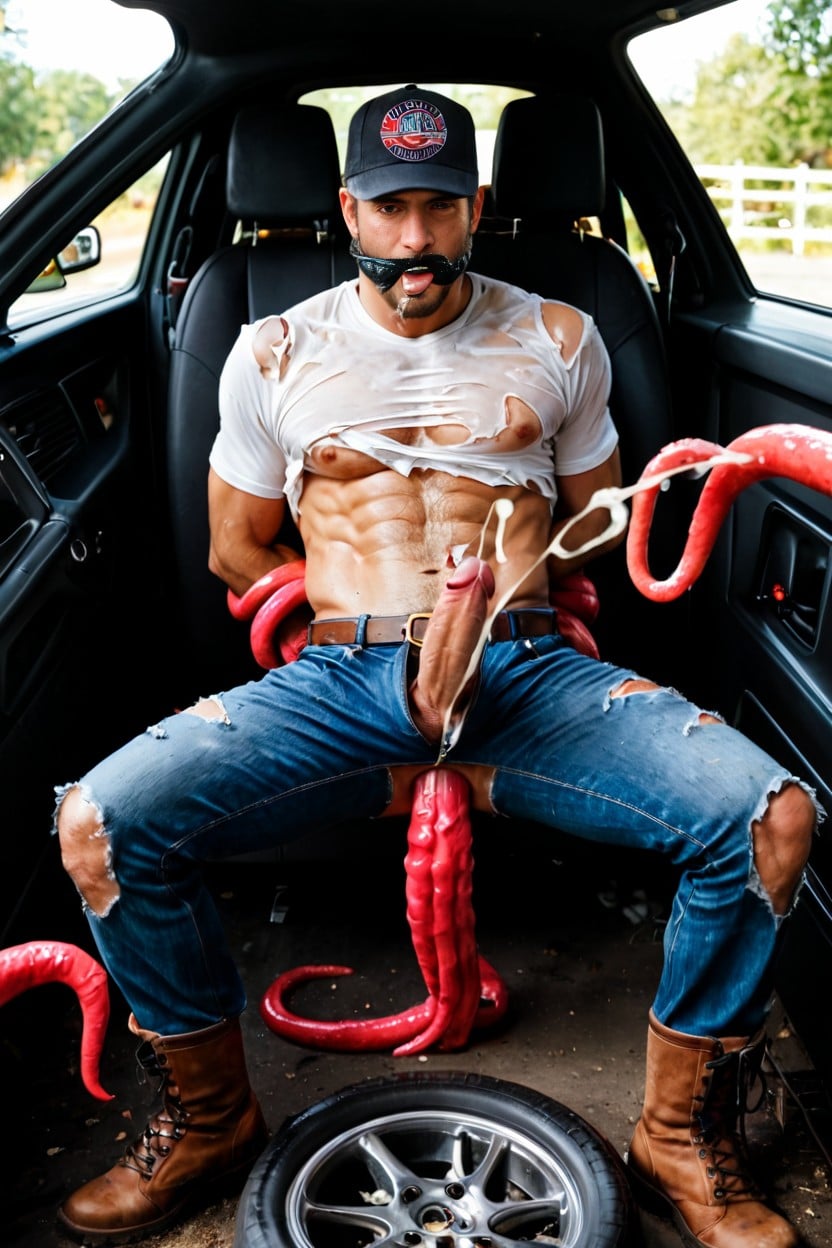 Work Boots, Inside Garage, Man Completely Covered With Dirt AI Porn