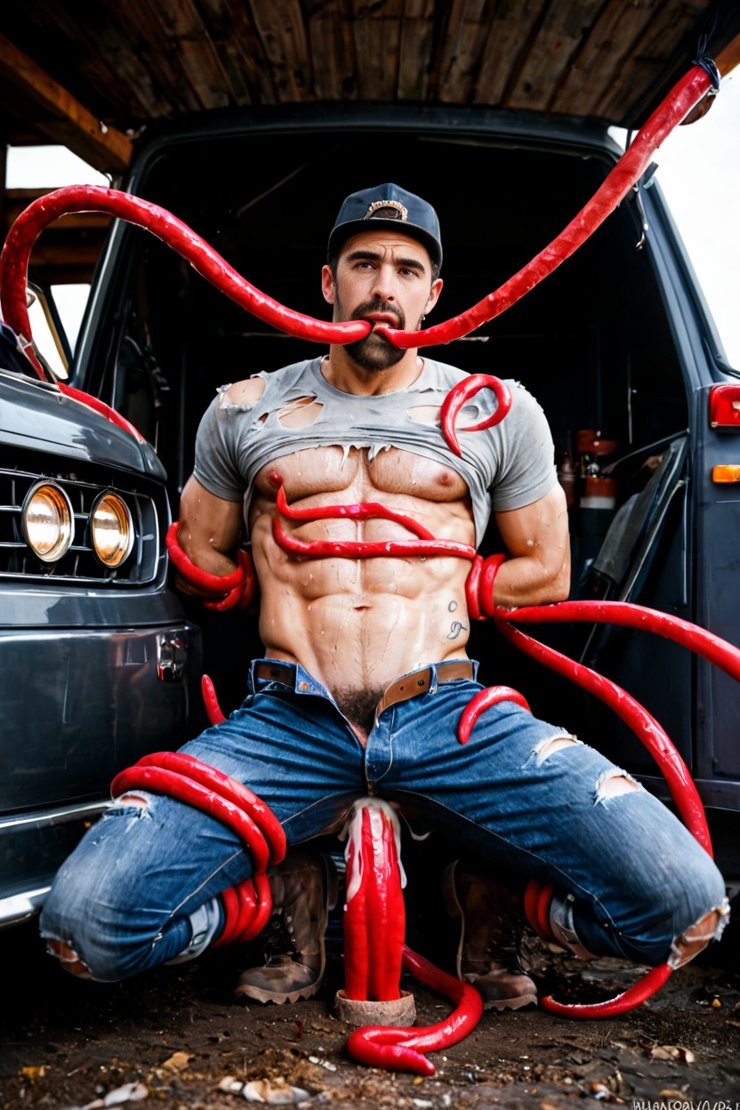 Legs Held, Tied Up, Truck Engine AI Porn
