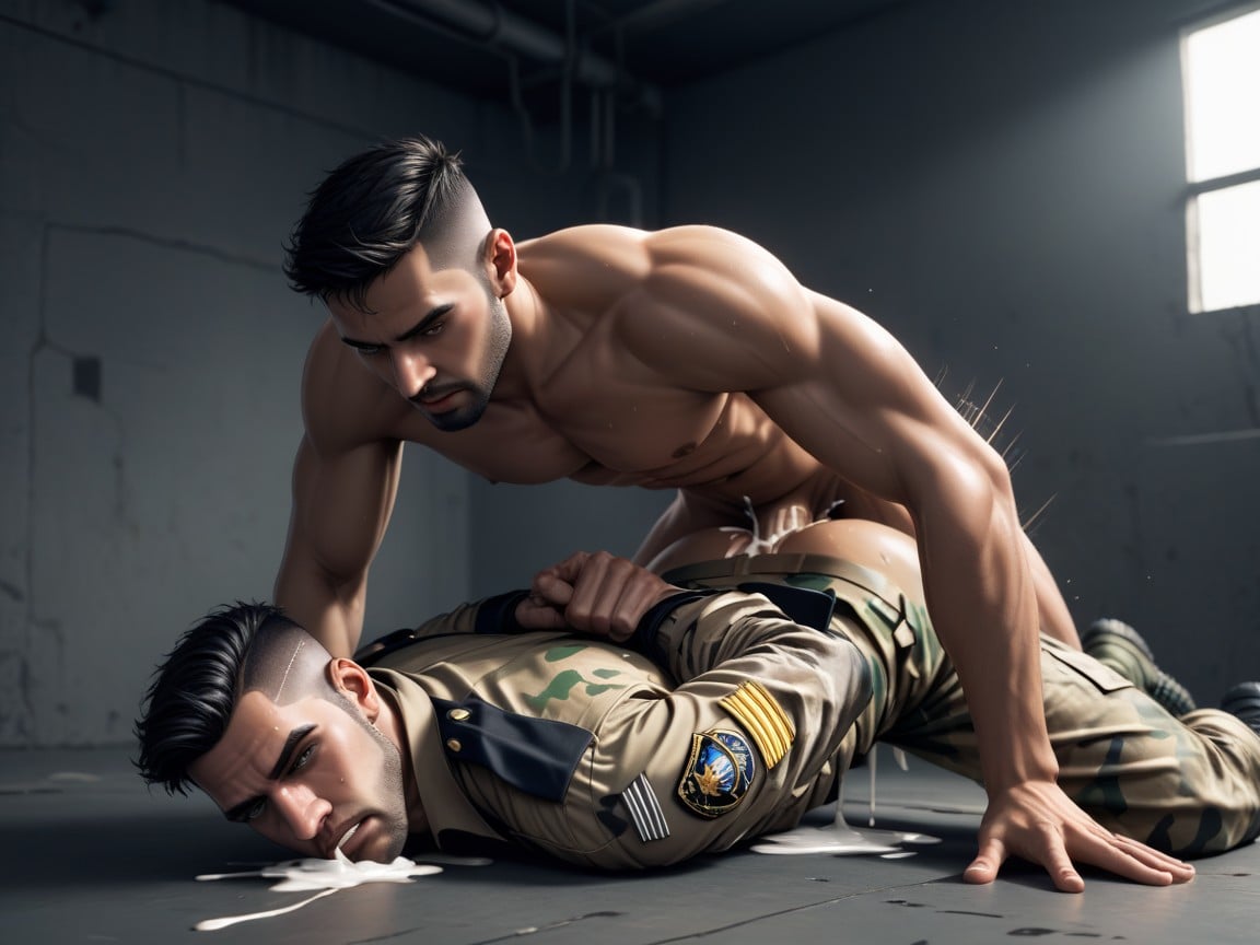 Grüne Augen, Arms Behind Back, Camouflage KI Schwulenporno
