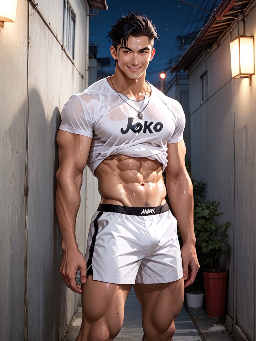 Smiling Slightly, Thick Chunky Silver Necklace, Smirk AI Gay Porn