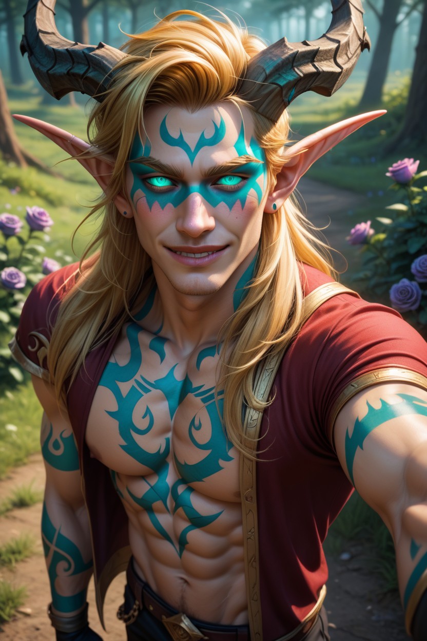 Long Ears, Demon Horns, Turquoise Tattoo On Cheeks AI Gay Porn