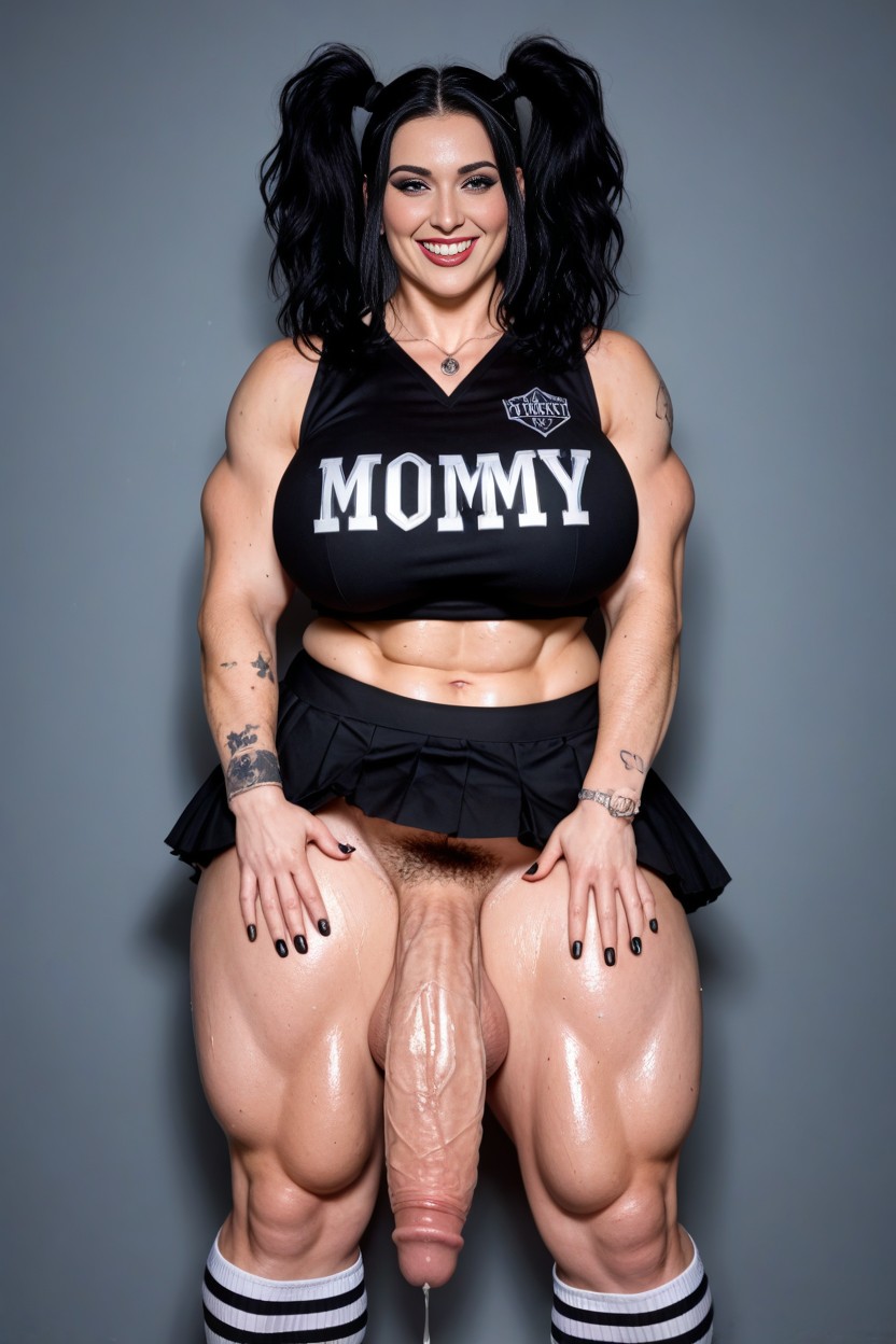 Pigtails, Flexing Her Muscles, Goth Mommy Cheerleader AI Porn