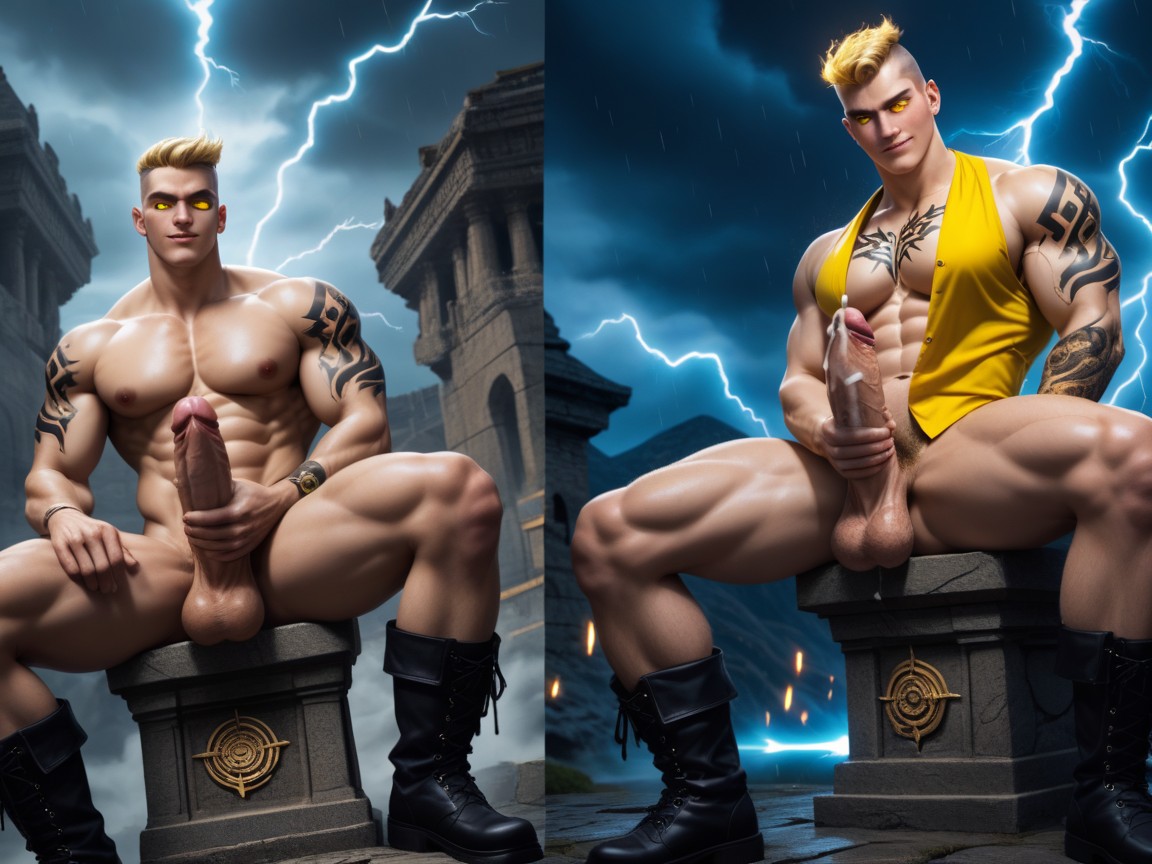 Muscular, Naked, Three Brothers Pornografia gay com IA