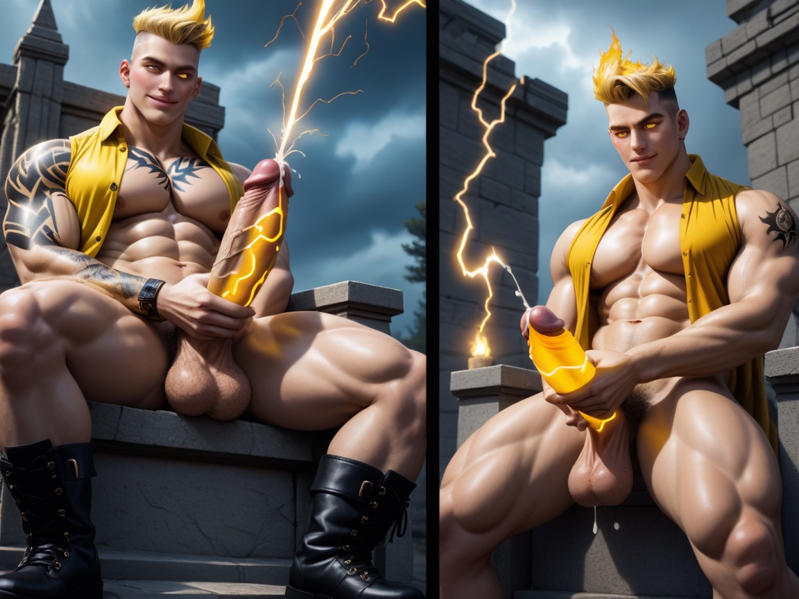 Embroidered With Electric Sparks, Thunderbolt In One Hand, Naked Porno gay IA