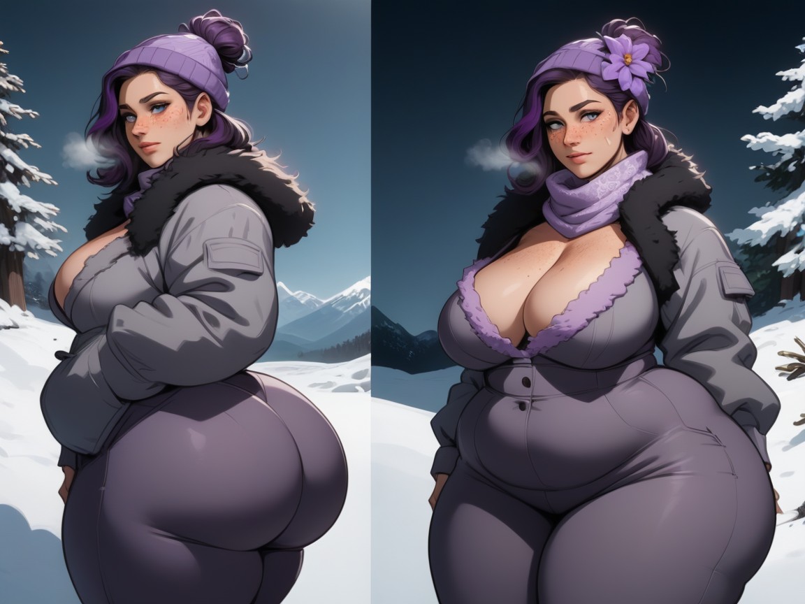 High Color Contrast, Ski Trip, Snow Location Latina AI Porn