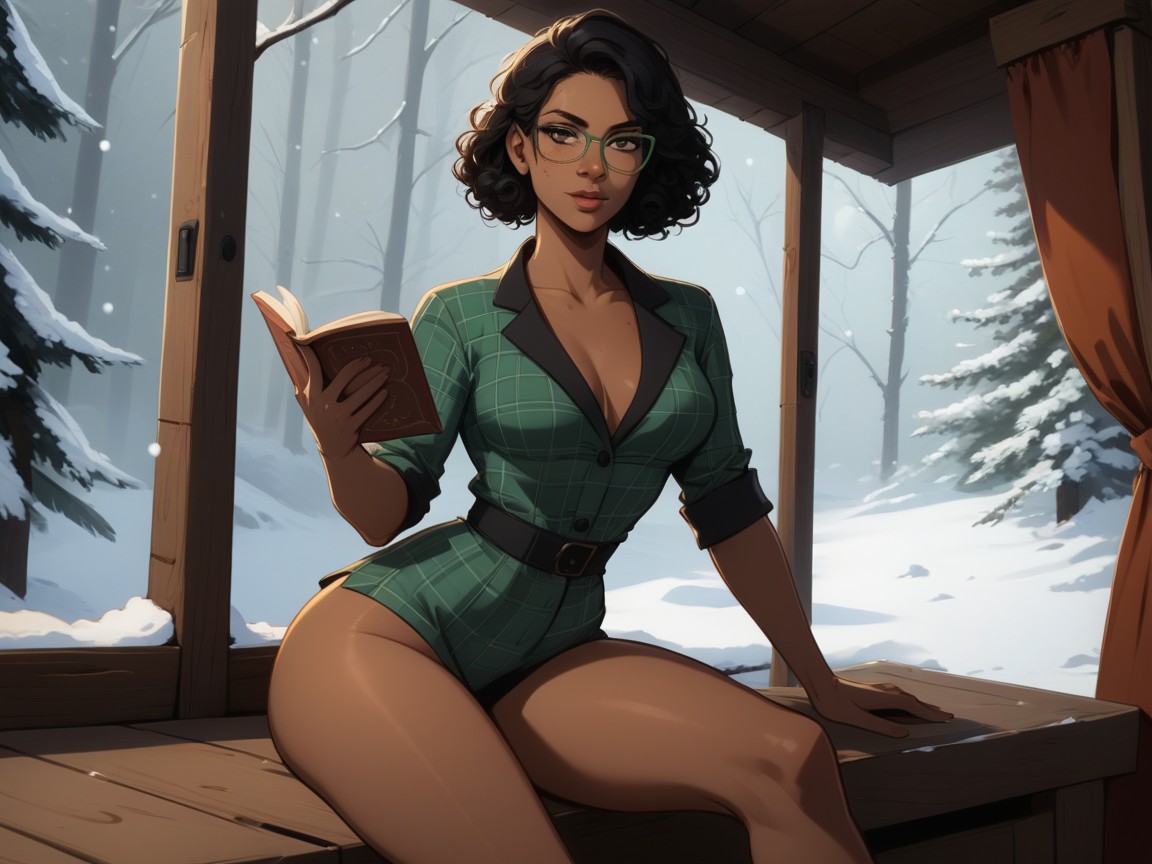 Black Curly Hair, Cabin Background, Noir Lighting Porno latina IA
