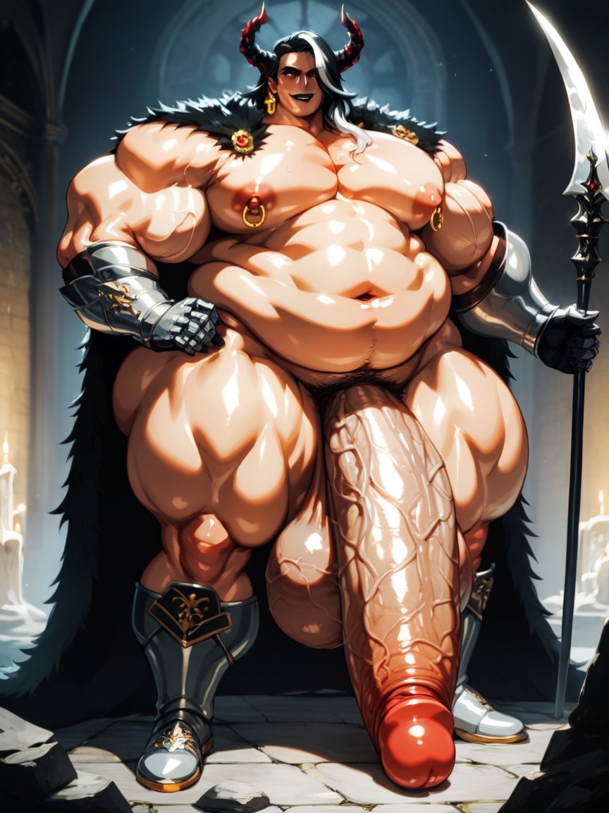 Armor Gloves, Absurdly Comically Long Penis, Long Hair AI Gay Porn